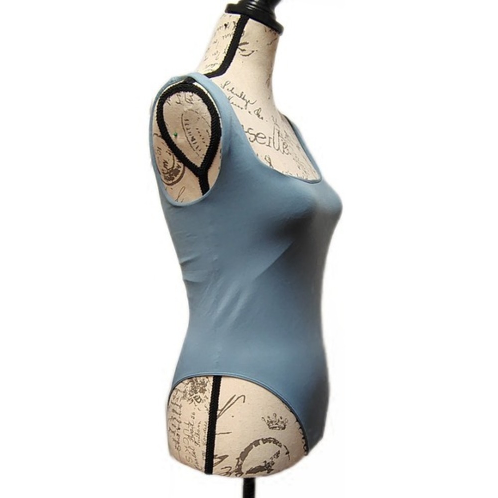Arctic Blue Square Neck Bodysuit Small Seemless Sleeveless Balletcore Minimalist - Picture 2 of 7